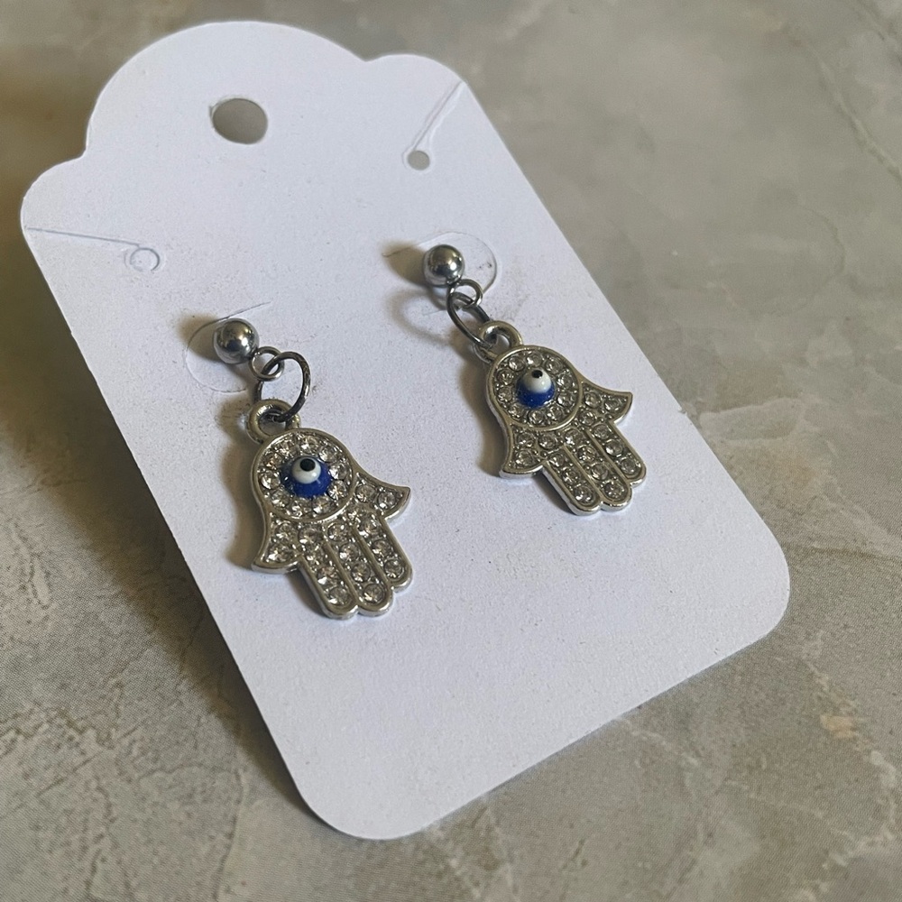 Silver Hamsa Hand Earrings